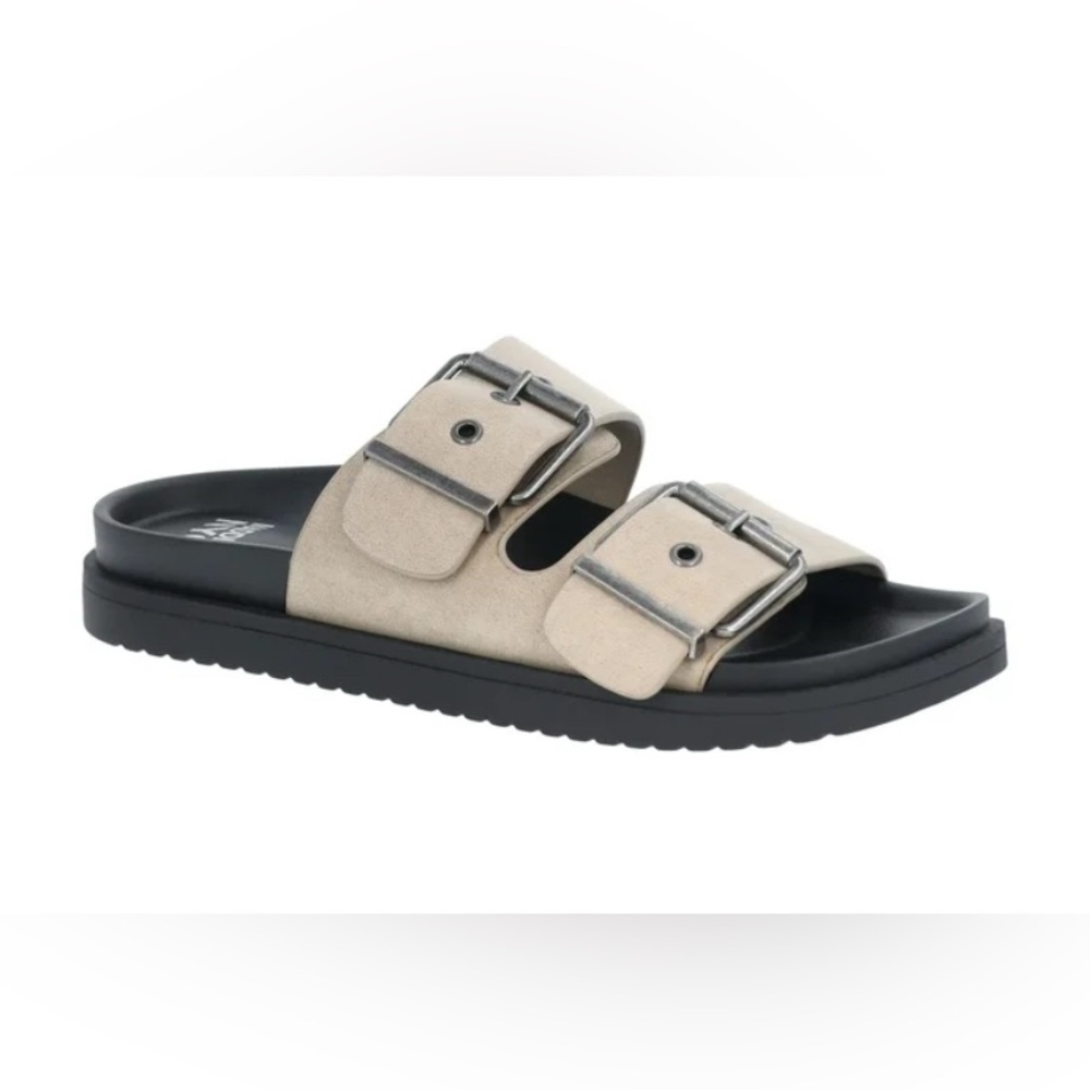 Madden NYC Women’s Two-Band Buckle Sandals in Beige